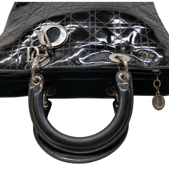 Christian Dior Black Patent Cannage Calfskin Large Lady Dior Bag EUC - Picture 8 of 9